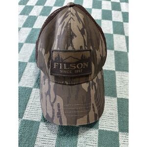 Filson x Mossy Oak Mesh Logger Cap OS Bottomland Camo Trucker Hat Leather Strap